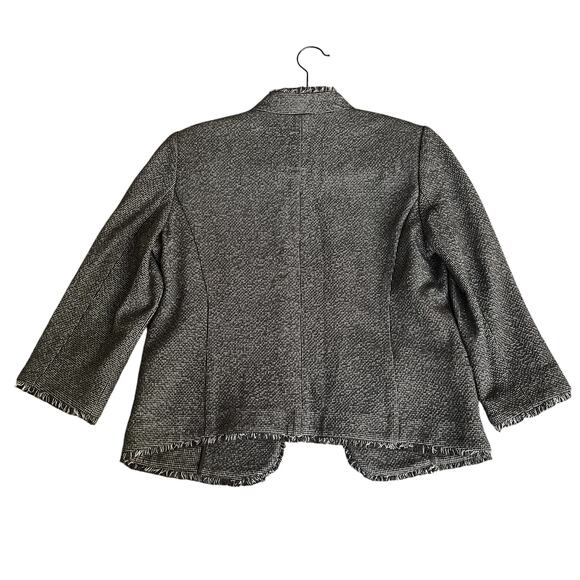 Ann Taylor Loft Women's Petite Gray Tweed Open Front Fringe Blazer Size 8P - Picture 3 of 5